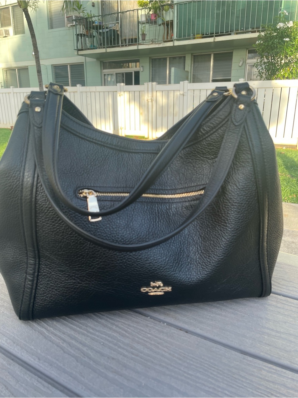 Coach Black Pebbled Leather Shoulder Bag with Gold Hardware